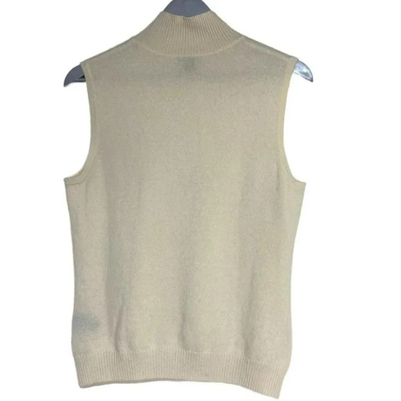 Prive Cashmere L Ivory sleeveless mock neck sweater - Picture 2 of 5